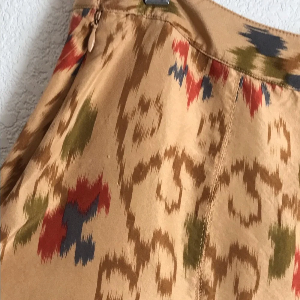 J. Jill  100% Silk  Floral Pleated A-Line Skirt Earth Tones Size 14